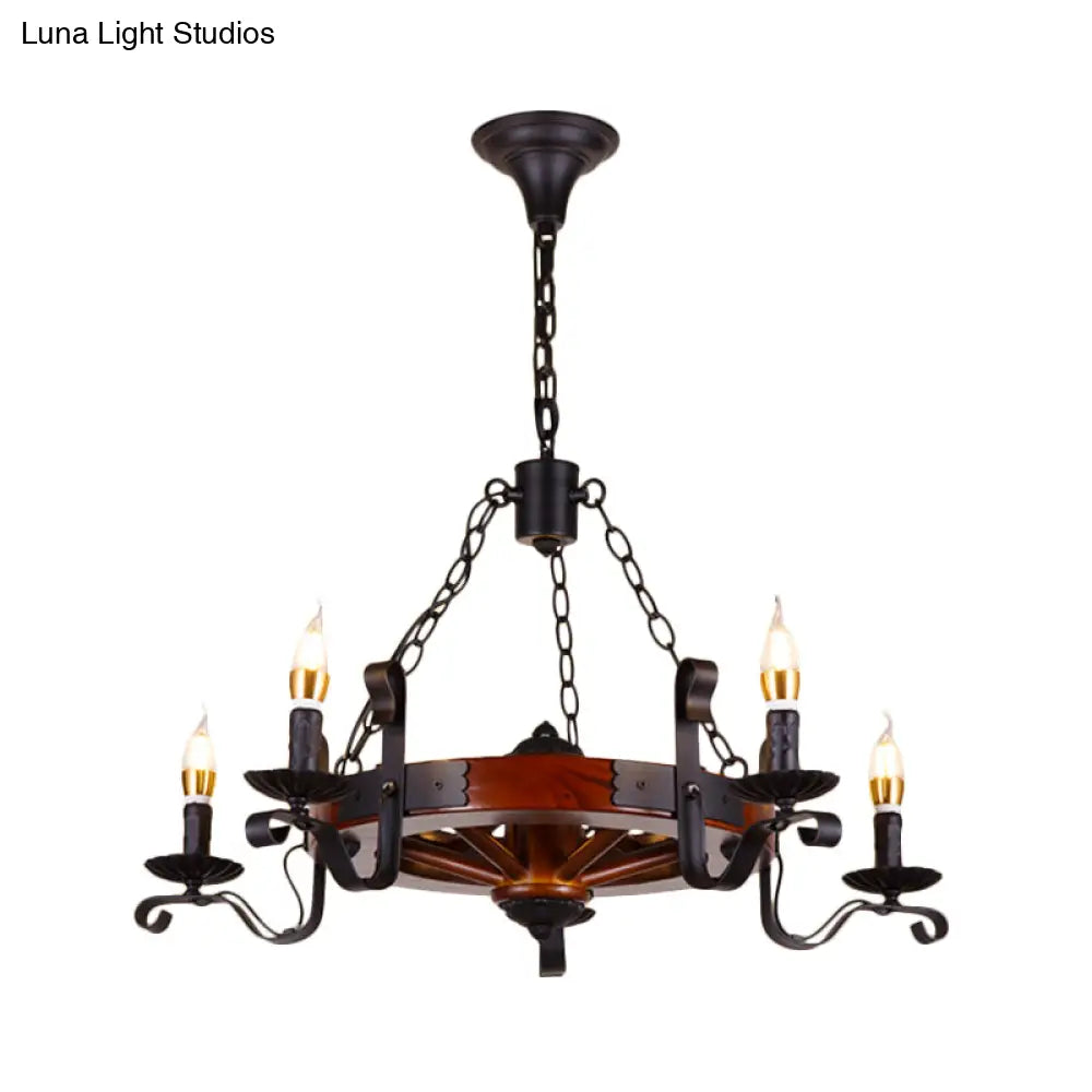 Rustic Wood Candle Chandelier - Red Brown 3/5/6 Lights Dining Room Hanging Light