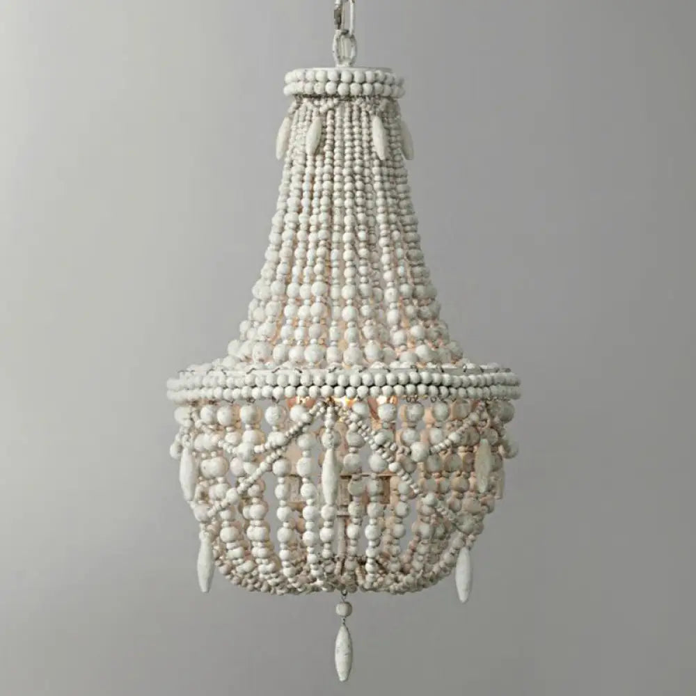 Rustic Wood Chandelier Light With 3 Pendant Lamps - Perfect For Country Living Rooms White