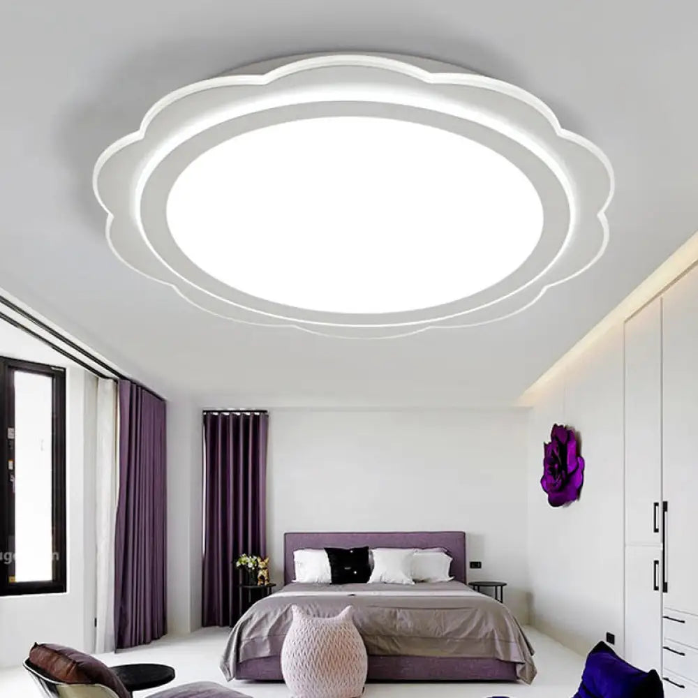 Simple Acrylic Led Flush Mount Light: White Flower Shape For Bedroom & Porch / 16’