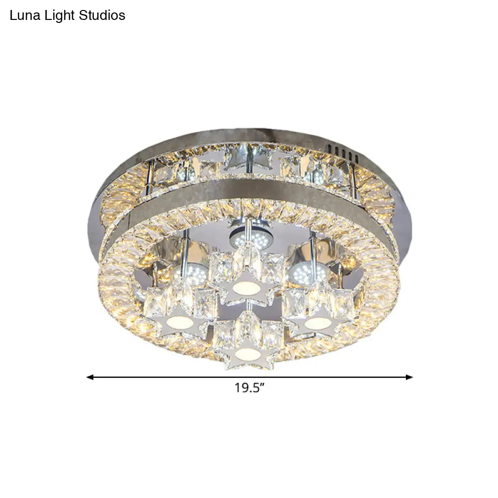 Simple Clear Crystal Led Flush Light Fixture For Living Room - Halo Design