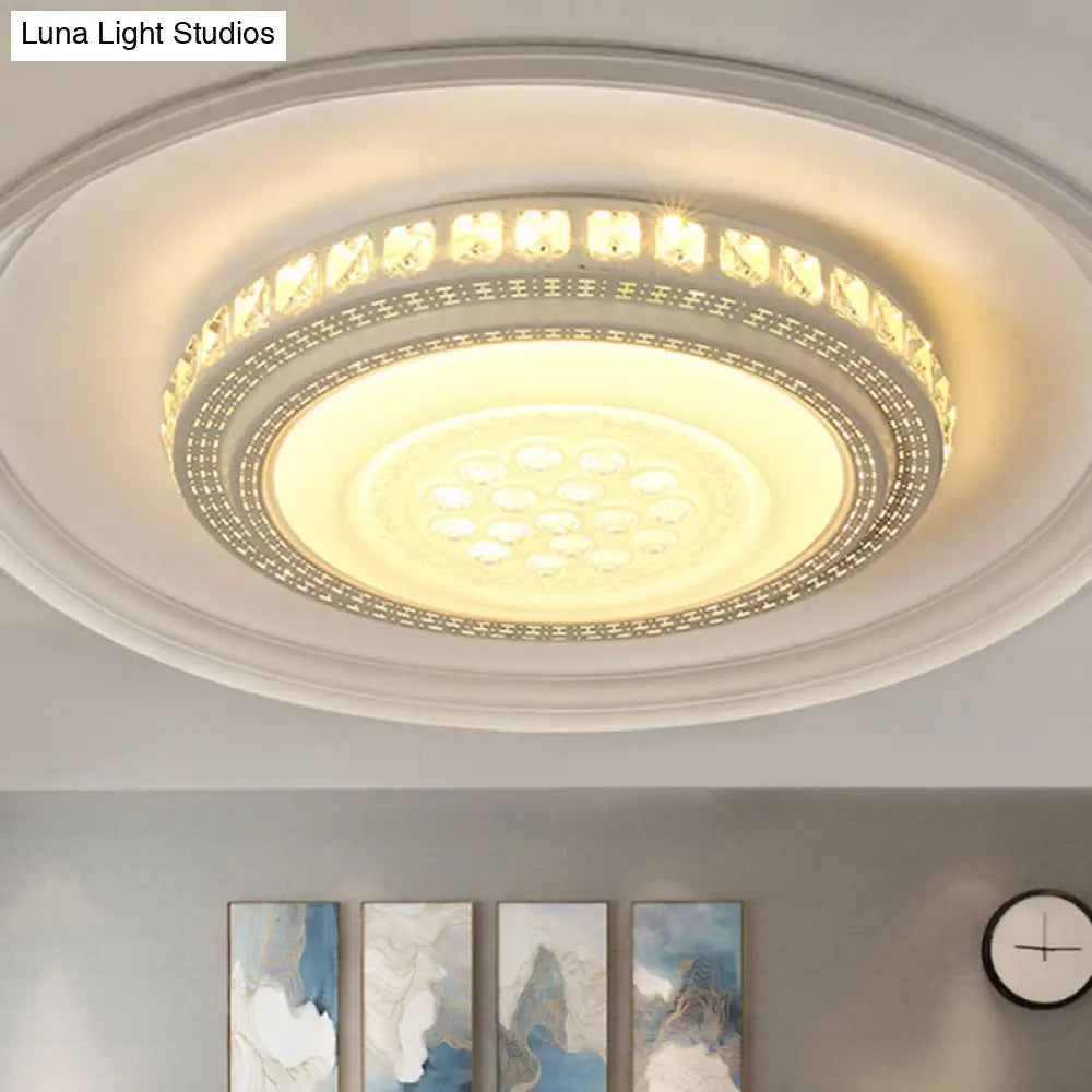 Simple Led White Flush Mount Ceiling Light For Bedroom - Crystal Block Round/Square Fixture