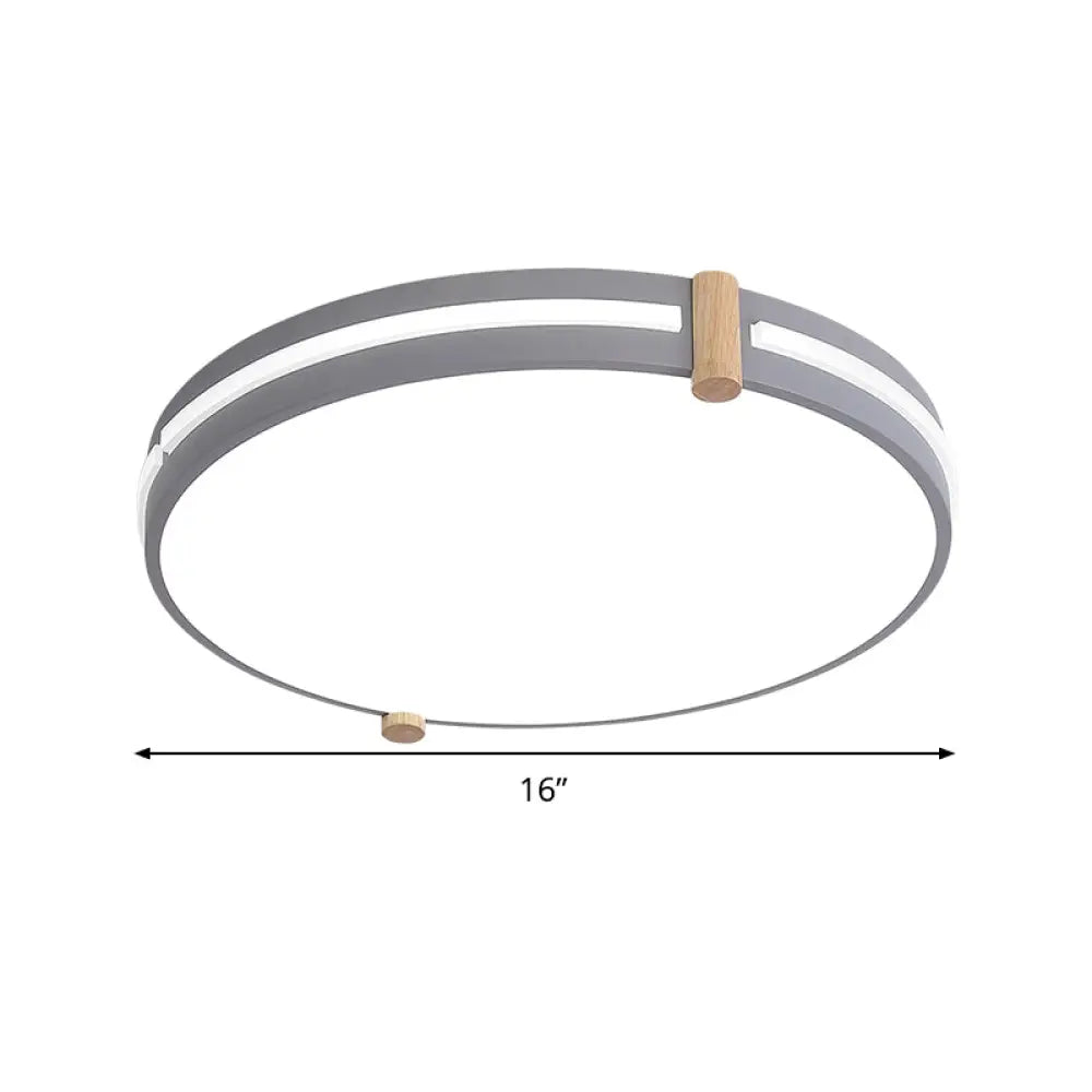 Simple Style Gray Macaron Drum Ceiling Lamp - Led Flush Mount Lighting In 12/16/19.5 Widths Perfect