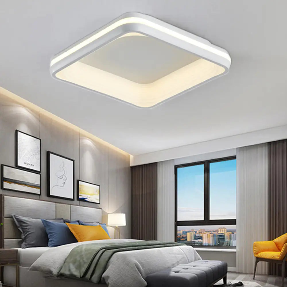 Simple Style Metal Square Flush Light - 19’ Or 25’ Wide Led Ceiling Mounted Fixture With