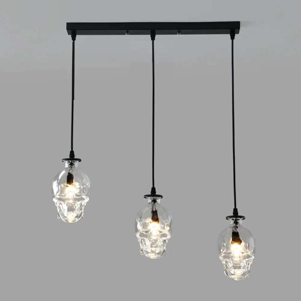 Skull Shaped Vintage Glass Hanging Lamp - Clear Pendant Light For Restaurants And More / Linear