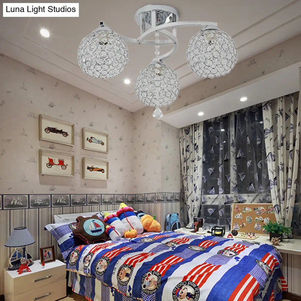 Sleek Crystal Semi-Flush Mount Light Fixture For Living Room - 3/5 Lights Globe Simple Chrome Design