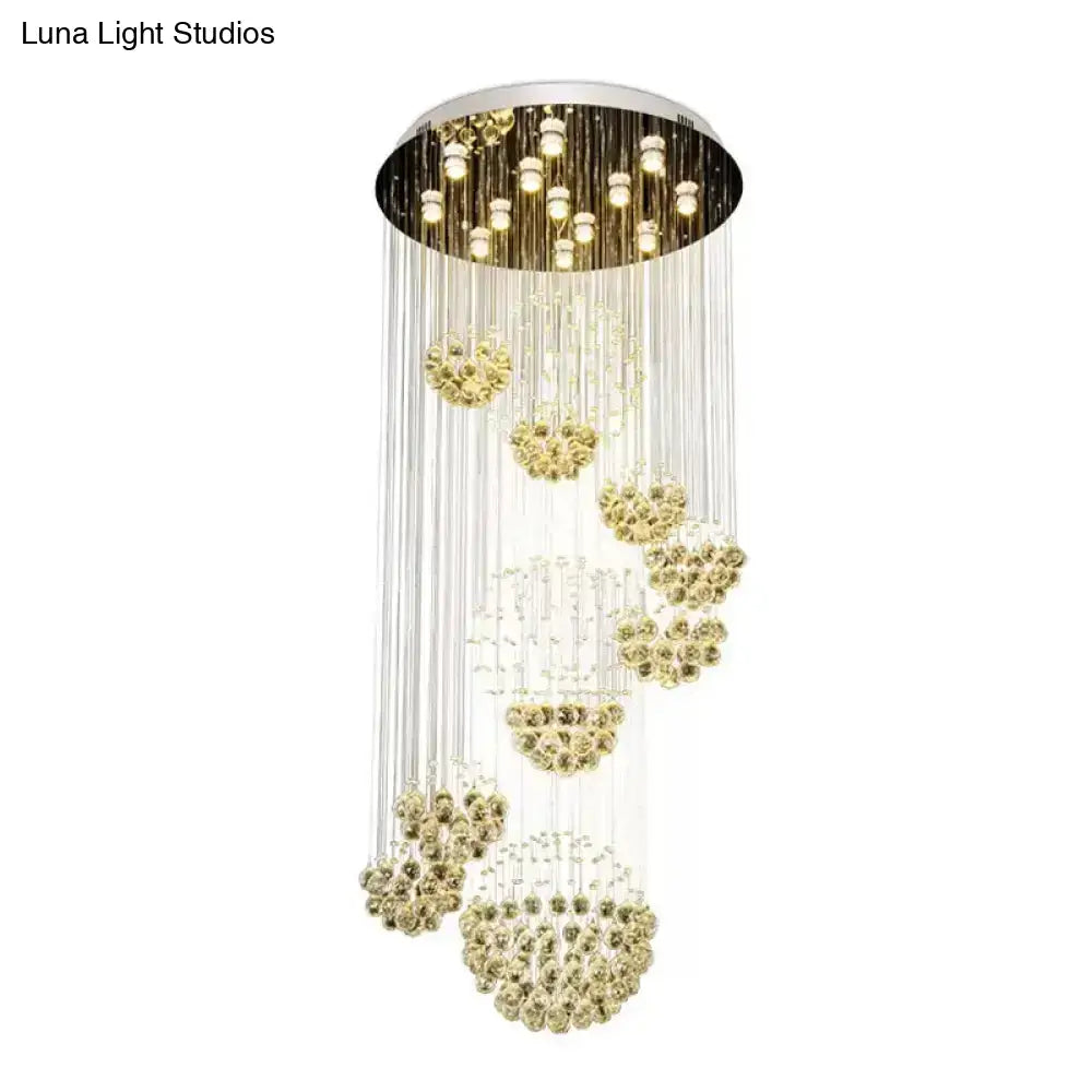 Sleek Crystal Sphere Ceiling Light: Modern 13-Bulb Stainless Steel Flush Mount Fixture