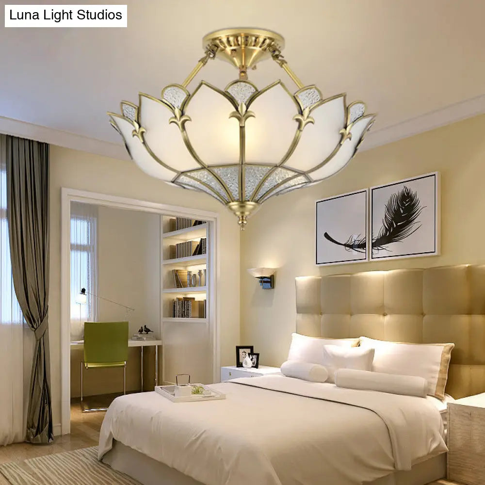 Sleek Gold Flower Shaped Ripple Glass Semi Flush Mount Chandelier For Dining Room