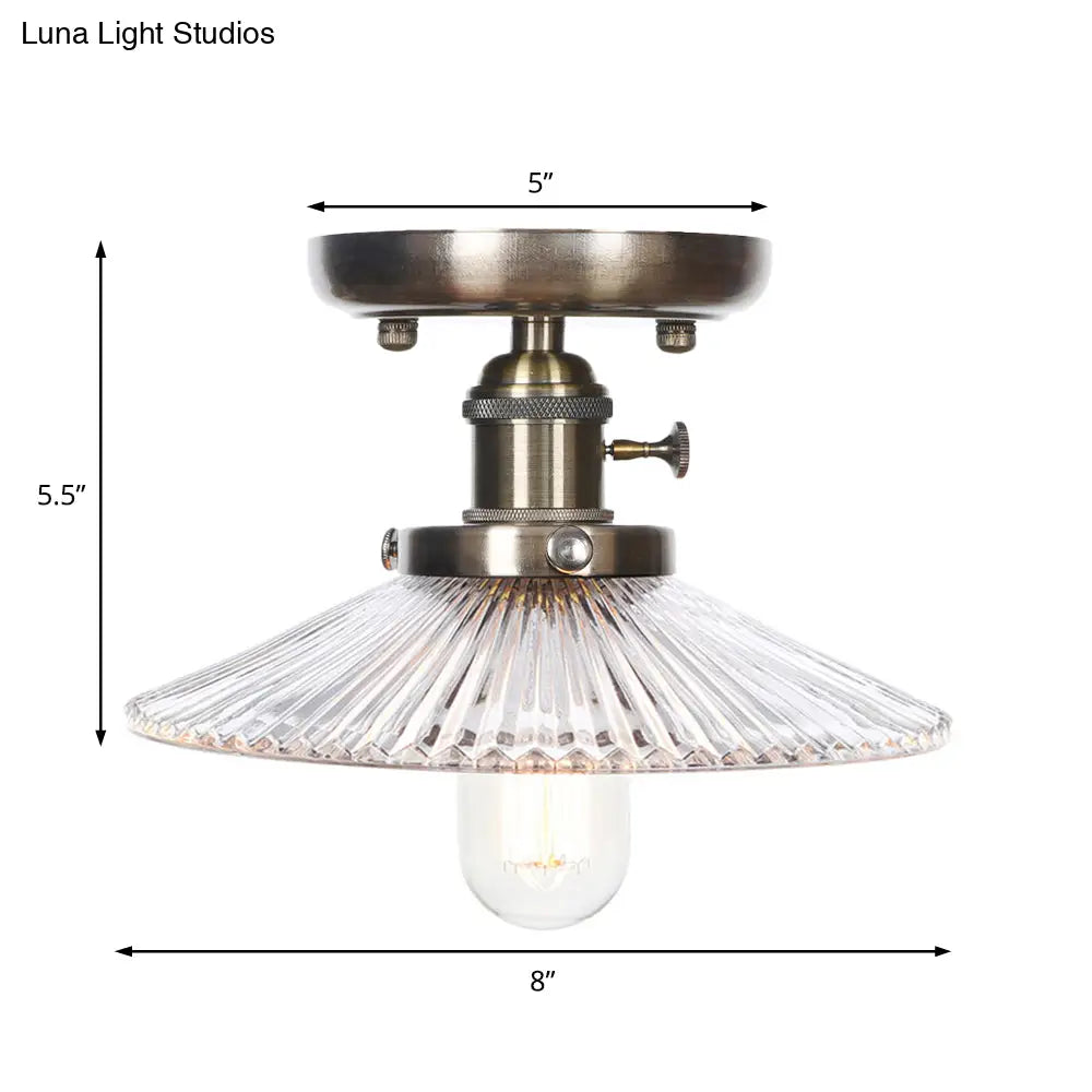 Sleek Metal Semi Flush Mount Industrial Light Fixture With 1 Bulb For Living Room In White/Clear