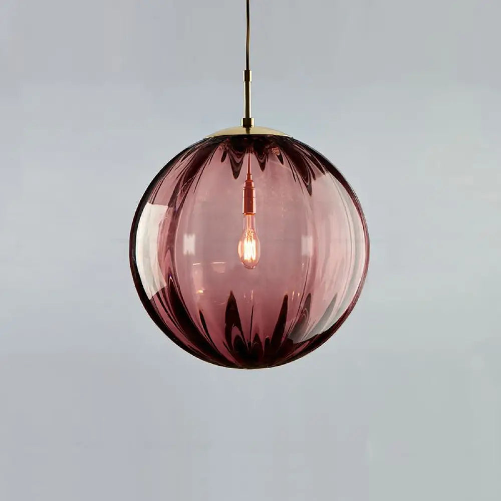 Sleek Ribbed Pendant Light: Modern Designer Hanging Lamp For Bedroom With 1 Light Burgundy