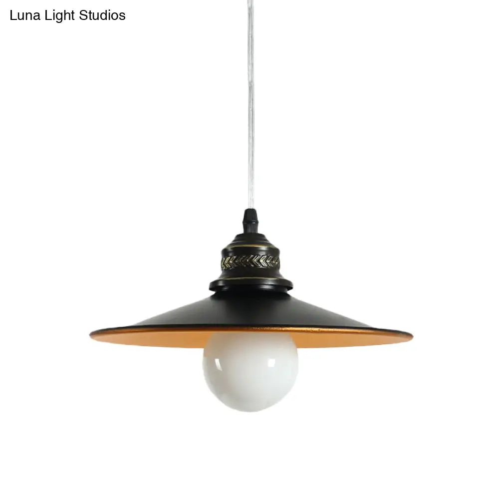 Sleek Saucer Iron Ceiling Pendant Lamp: Industrial 1-Bulb Restaurant Suspension Lighting In Black