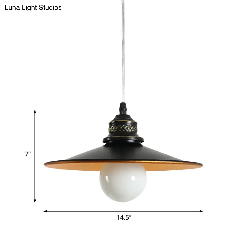 Sleek Saucer Iron Ceiling Pendant Lamp: Industrial 1-Bulb Restaurant Suspension Lighting In Black