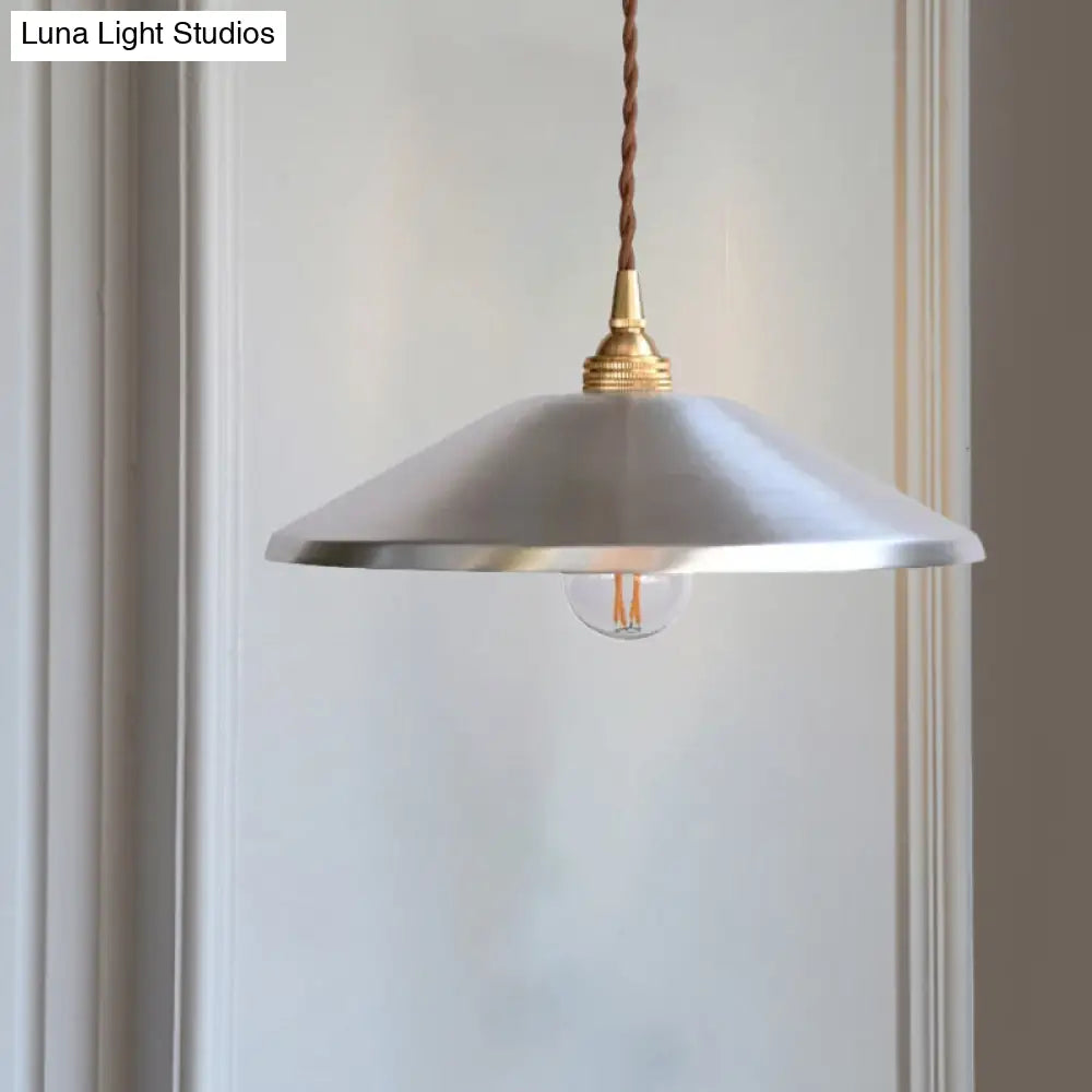 Sleek Silver Saucer Pendant Light With Metal Warehouse Design - 1-Light For Garage Ceiling