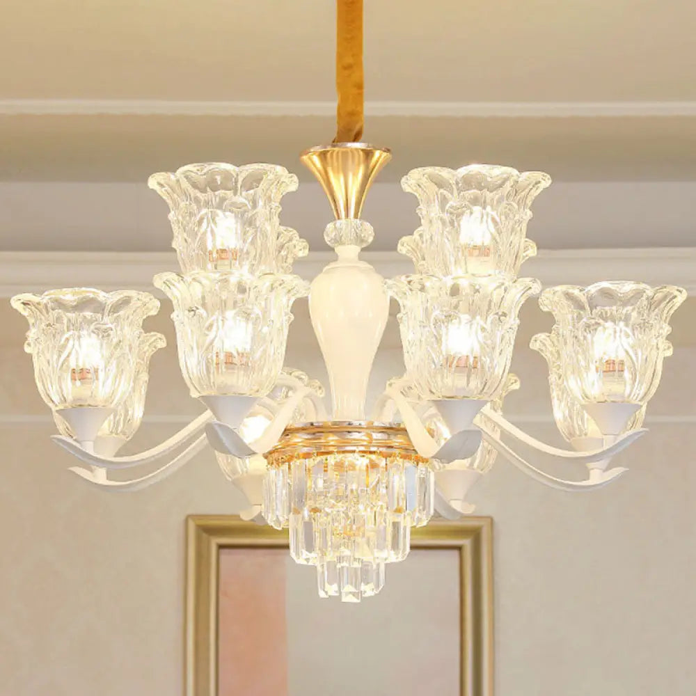 Sleek White Pendant Light Kit: Clear Crystal Flower Ceiling Chandelier For Dining Room 12 /