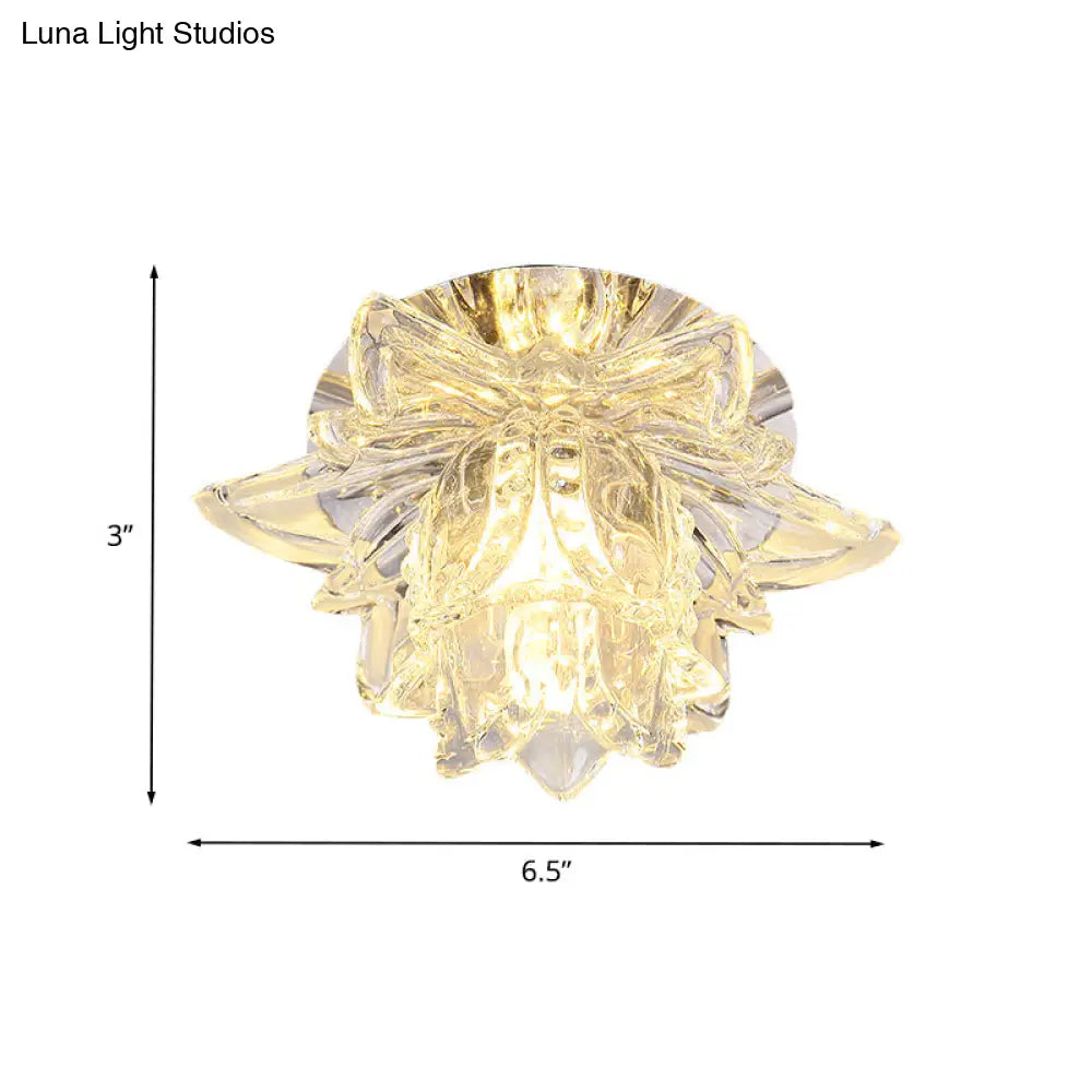 Small Led Crystal Flush Mount Modern Ceiling Lamp - Daffodils Blossom Design For Corridor
