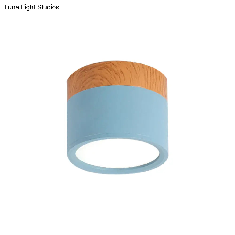 Small Macaron Metal Flush Mount Ceiling Light For Kitchen Bar - Yellow/Blue/Black & Wood