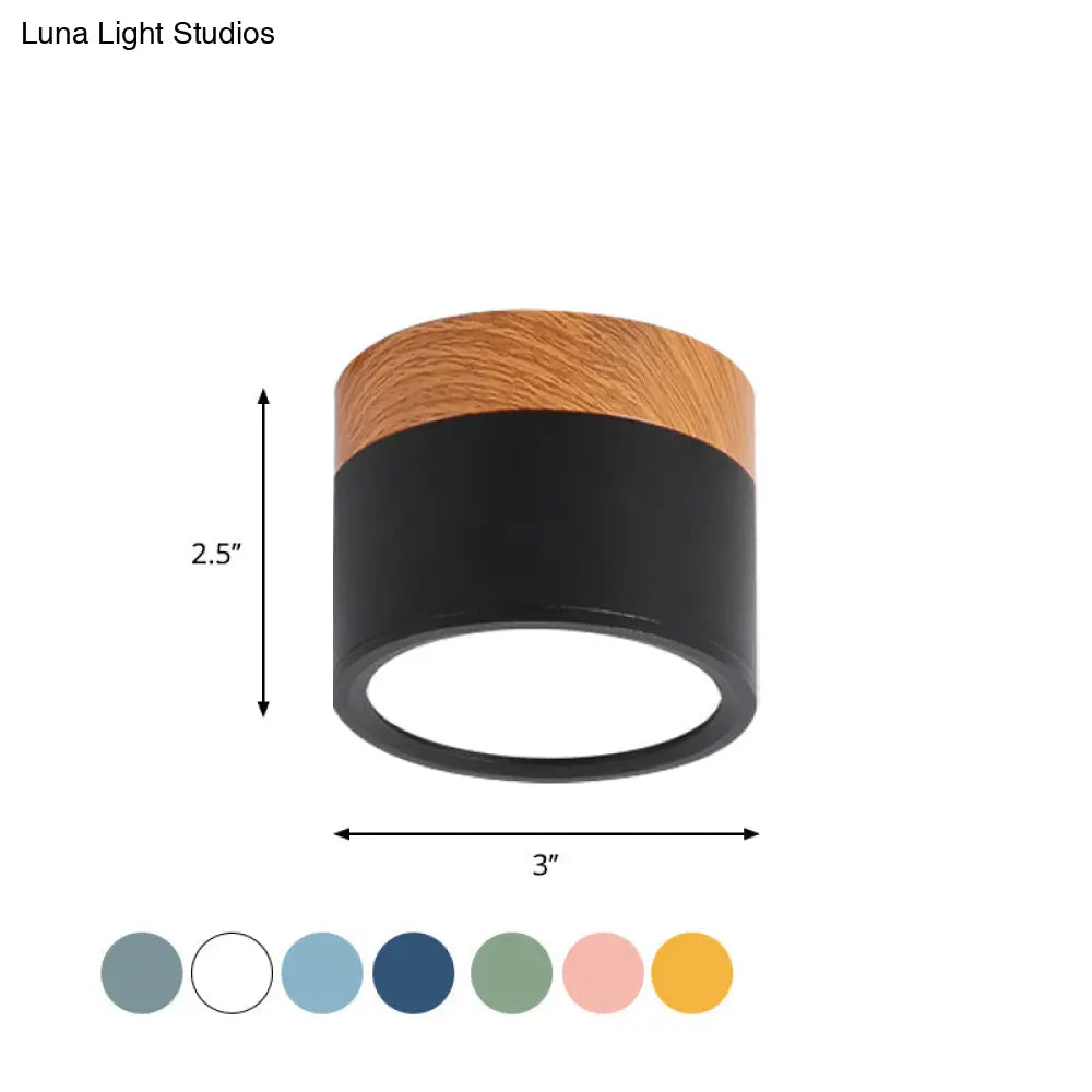 Small Macaron Metal Flush Mount Ceiling Light For Kitchen Bar - Yellow/Blue/Black & Wood