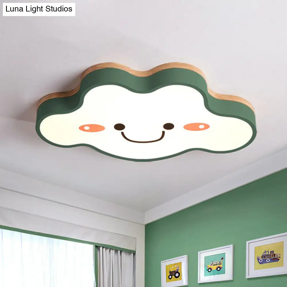 Smiling Cloud Led Flush Mount Ceiling Light - Frosted Acrylic Bedroom Lighting Fixture For Kids