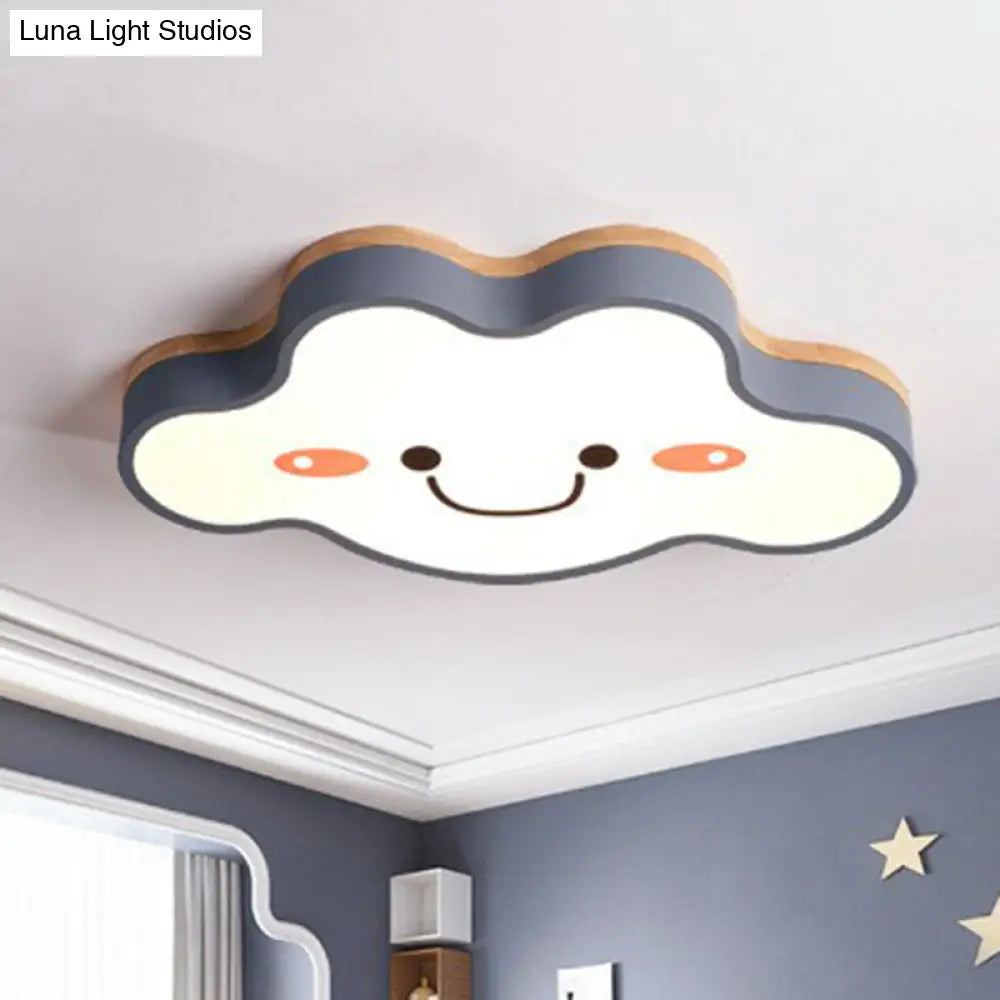 Smiling Cloud Led Flush Mount Ceiling Light - Frosted Acrylic Bedroom Lighting Fixture For Kids Grey