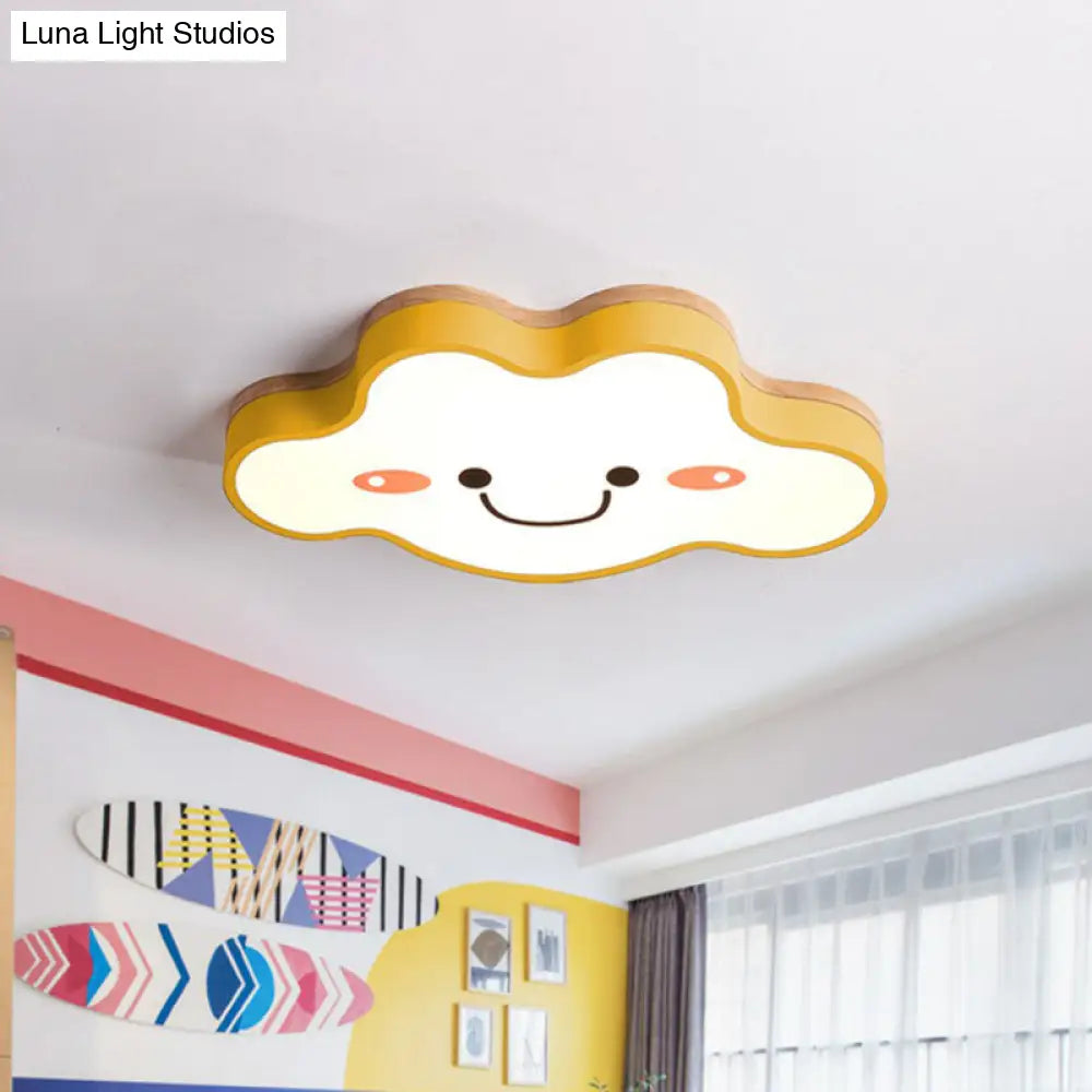 Smiling Cloud Led Flush Mount Ceiling Light - Frosted Acrylic Bedroom Lighting Fixture For Kids