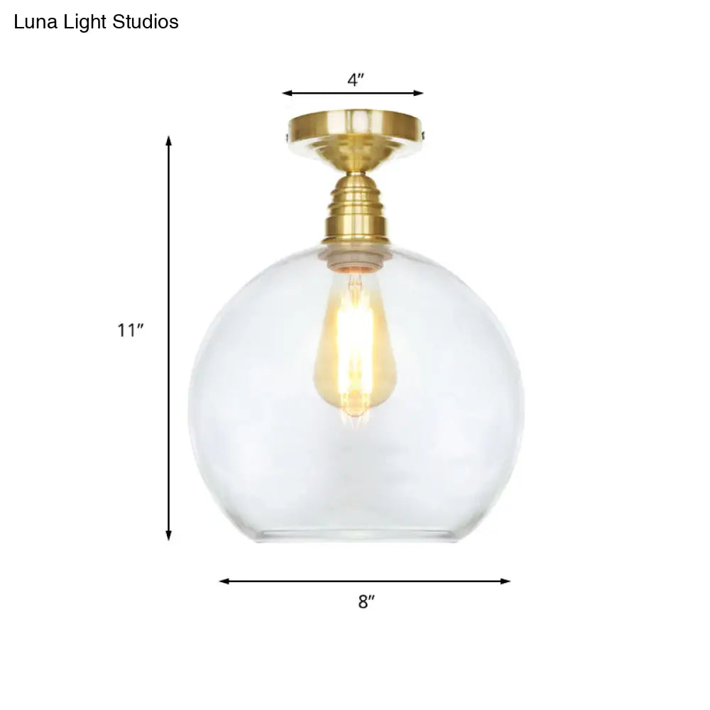Spherical Brass Industrial Semi Flush Light: Clear/Amber Glass Ceiling Mount 8’/10’/12’ Wide