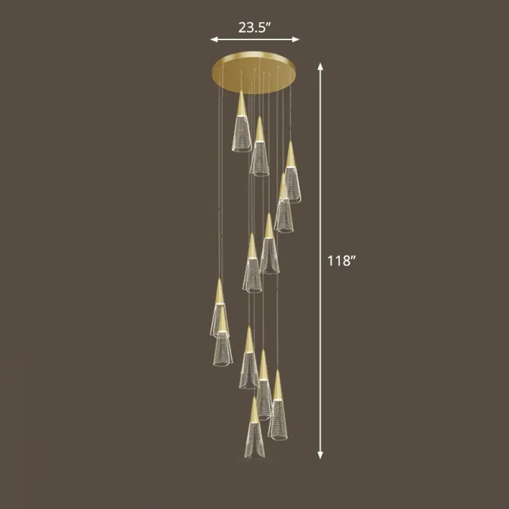 Spiral Conical Pendant Light For Modern Stairwells - Multi-Light Acrylic Hanging Fixture