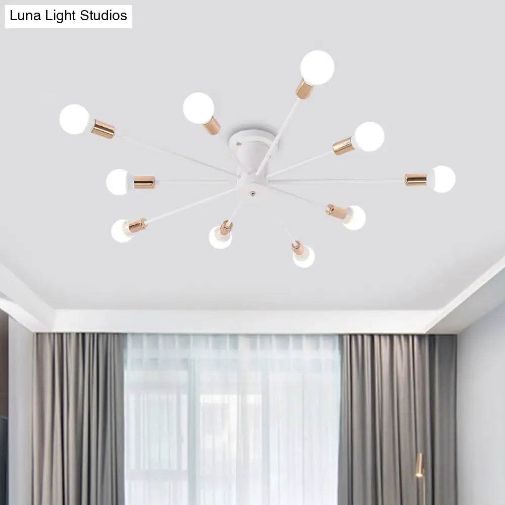 Sputnik Style Ceiling Light In Black/White/Gold With 6/8/10 Heads - Contemporary Semi - Mount