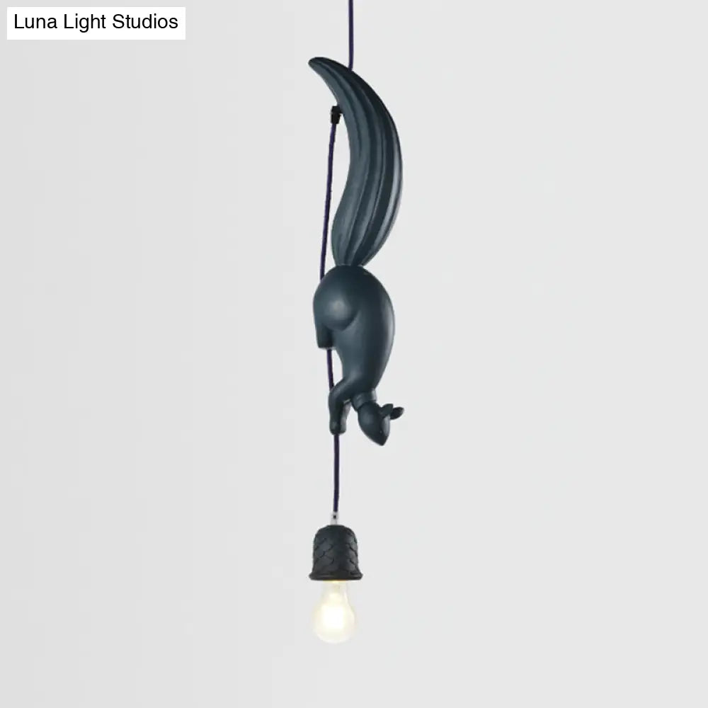 Squirrel And Pinecone Resin Ceiling Light - Artful 1 Bulb Hanging Lamp For Dining Room