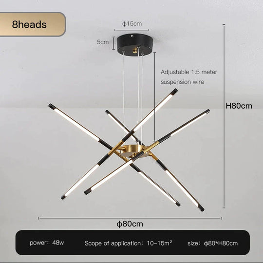 Starbeam Modern Chandelier D Black 8 heads / Warm light