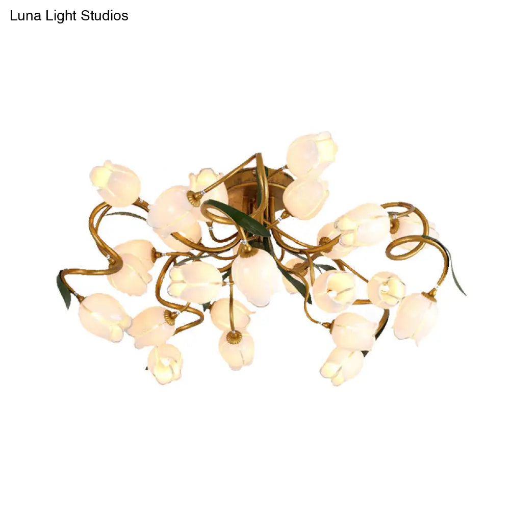 Starburst Flower Metal 25 - Head Led Brass Semi Flush Ceiling Light Fixture For Living Room