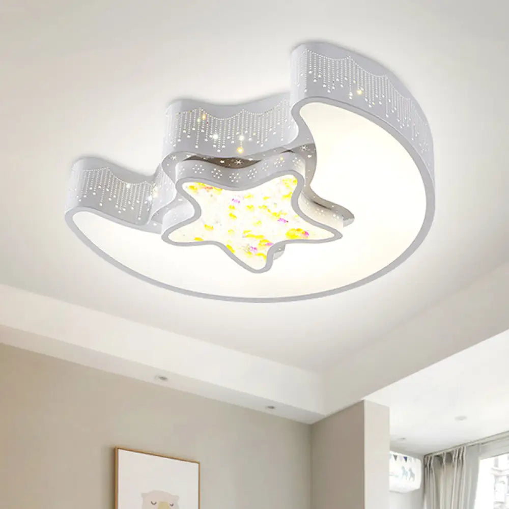 Starry Moon And Pentagram Led Ceiling Flush Lighting For Kids’ Bedroom - Acrylic Blue/Pink/White