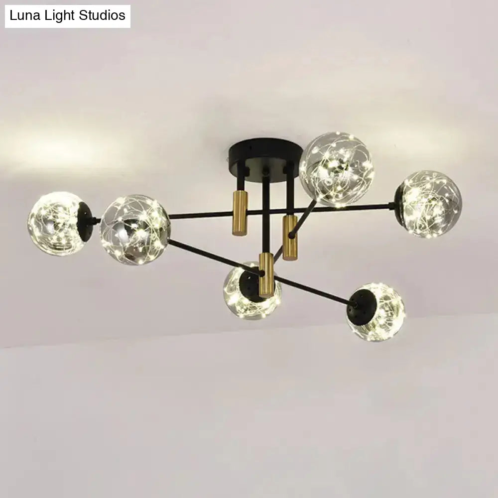 Starry Nordic Ball Semi Flush Light Fixture In Black Smoke Glass - Ideal For Living Room Ceiling