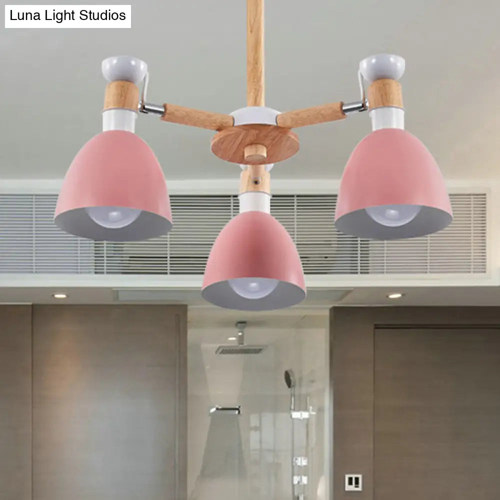 Study Room Ceiling Mount Light - Domed Metal Lamp With 3 Macaron Lights