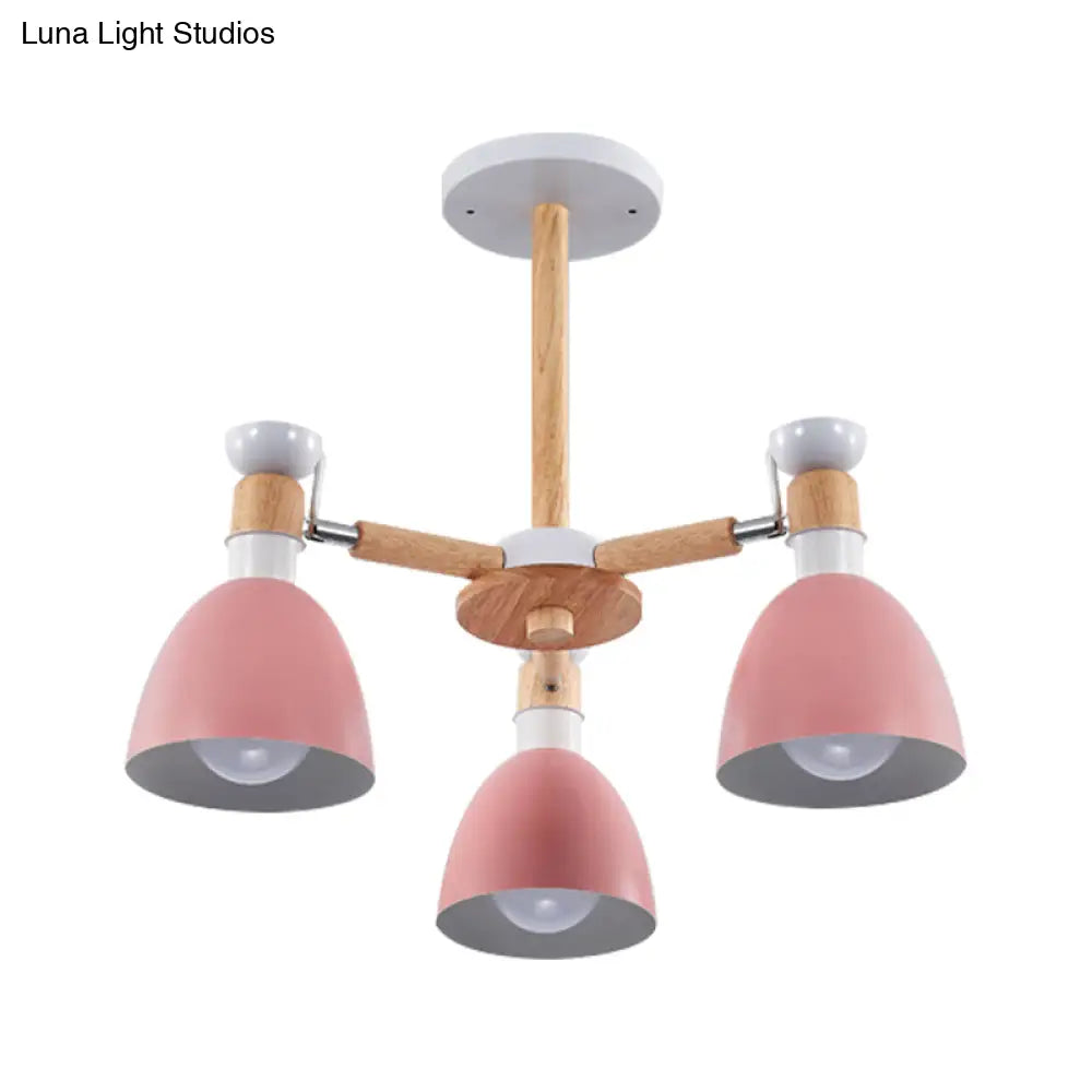Study Room Ceiling Mount Light - Domed Metal Lamp With 3 Macaron Lights