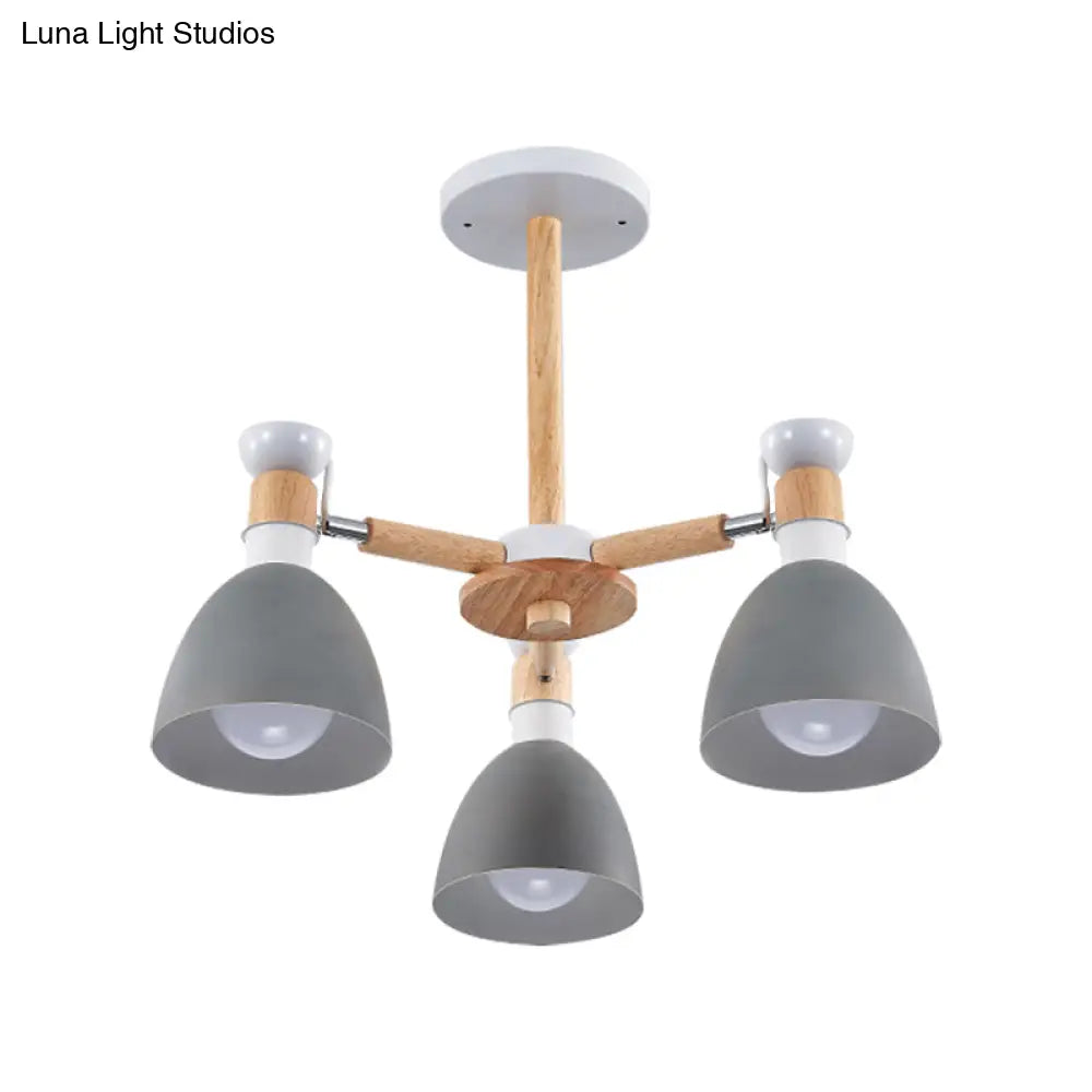 Study Room Ceiling Mount Light - Domed Metal Lamp With 3 Macaron Lights