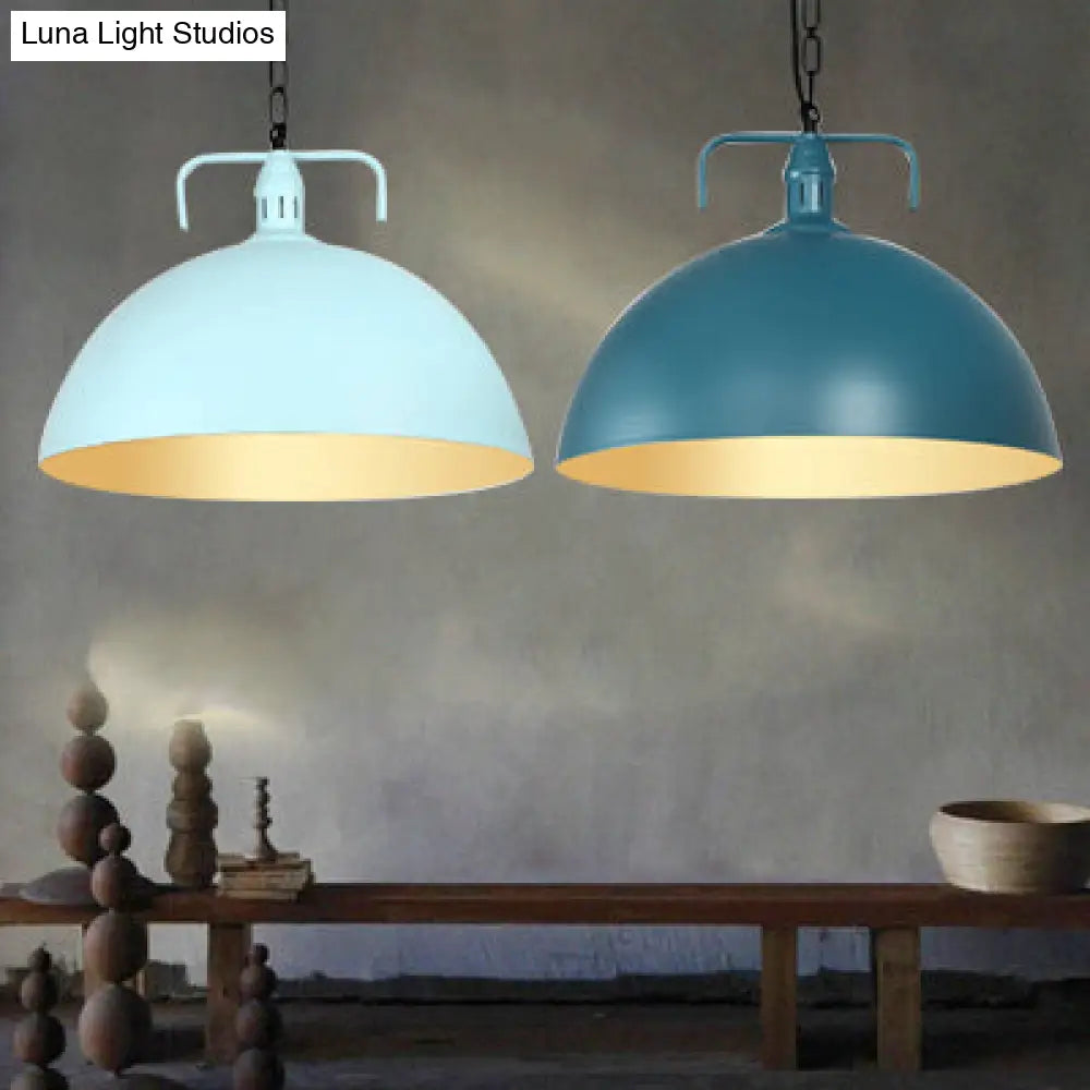 Stylish 1-Light Dark Blue Pendant Light For Living Room - 8’/10’ Domed Ceiling Fixture
