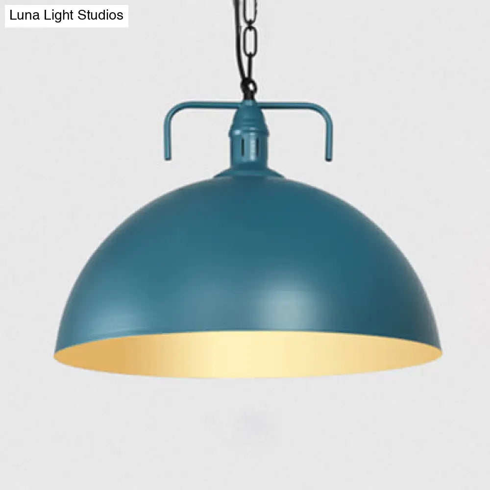 Stylish 1-Light Metal Pendant Light In Dark Blue - Domed Ceiling Fixture For Living Room (8 Or 10