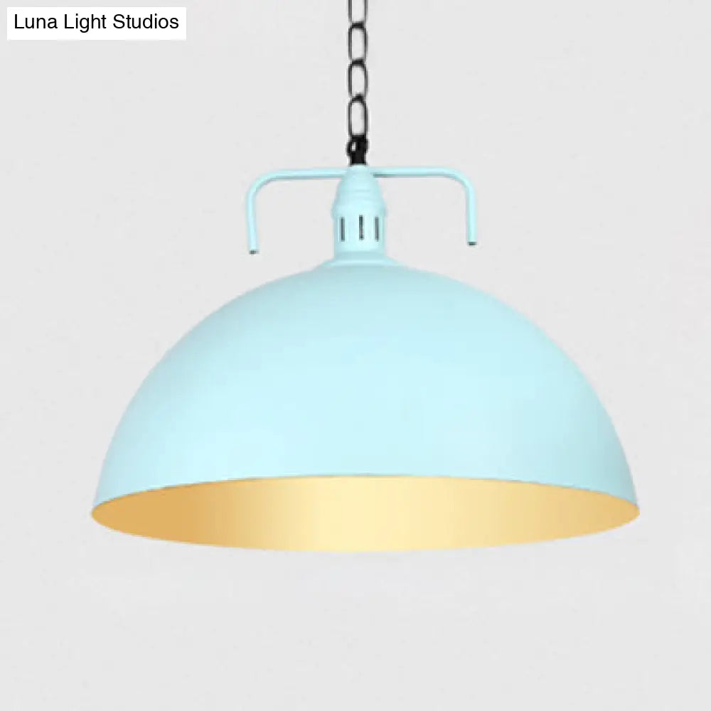 Stylish 1-Light Metal Pendant Light In Dark Blue - Domed Ceiling Fixture For Living Room (8 Or 10