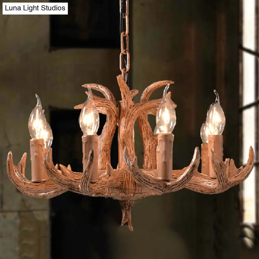 Stylish Antlers Chandelier With 8 Lights - Lodge-Inspired Resin Pendant Light Fixture In Wood
