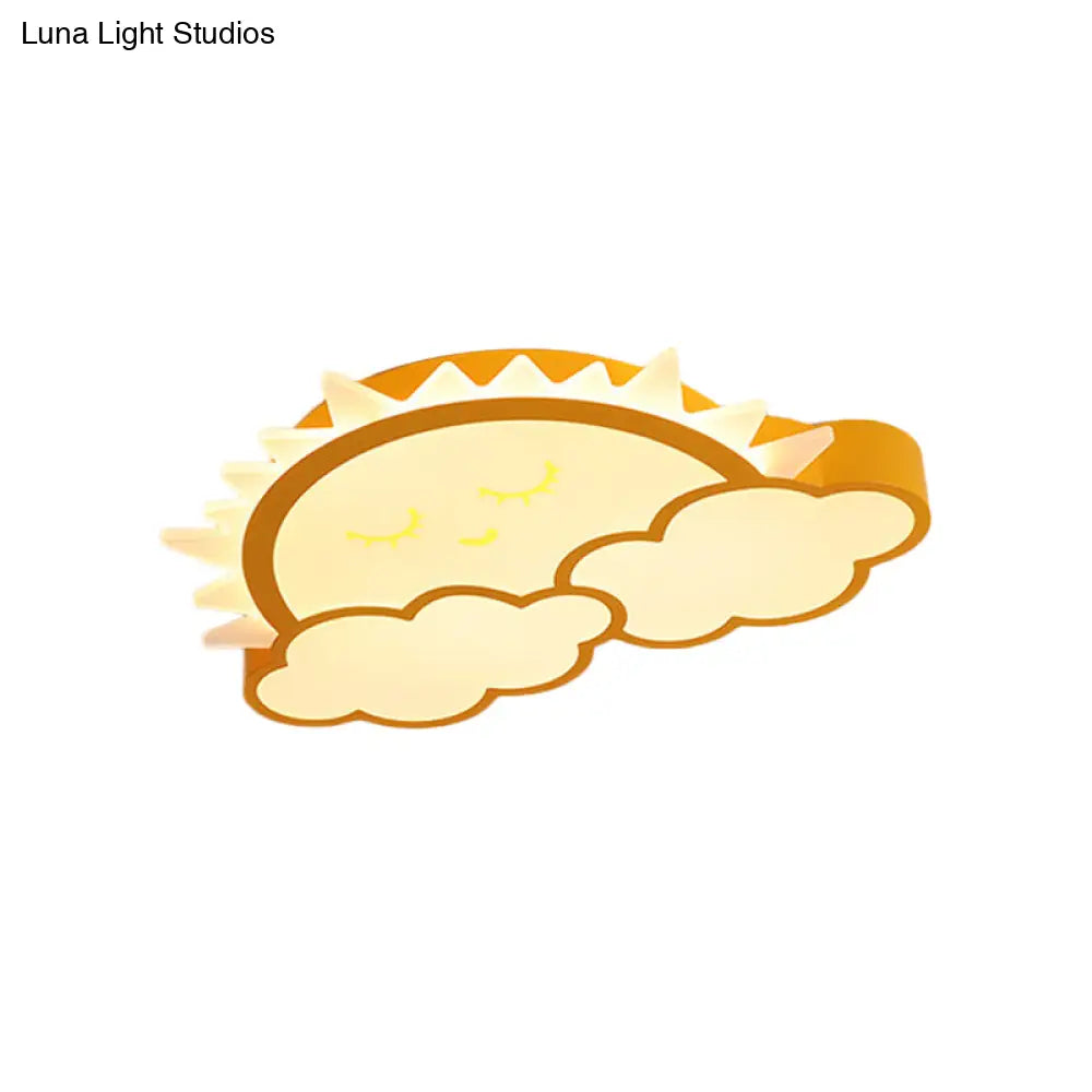 Sun & Cloud Led Ceiling Flush Light Fixture For Kids Room In Yellow/Blue/Pink