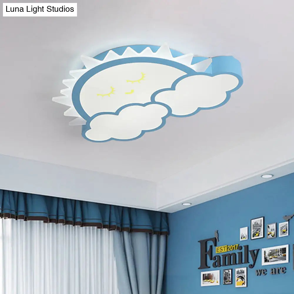 Sun & Cloud Led Ceiling Flush Light Fixture For Kids Room In Yellow/Blue/Pink