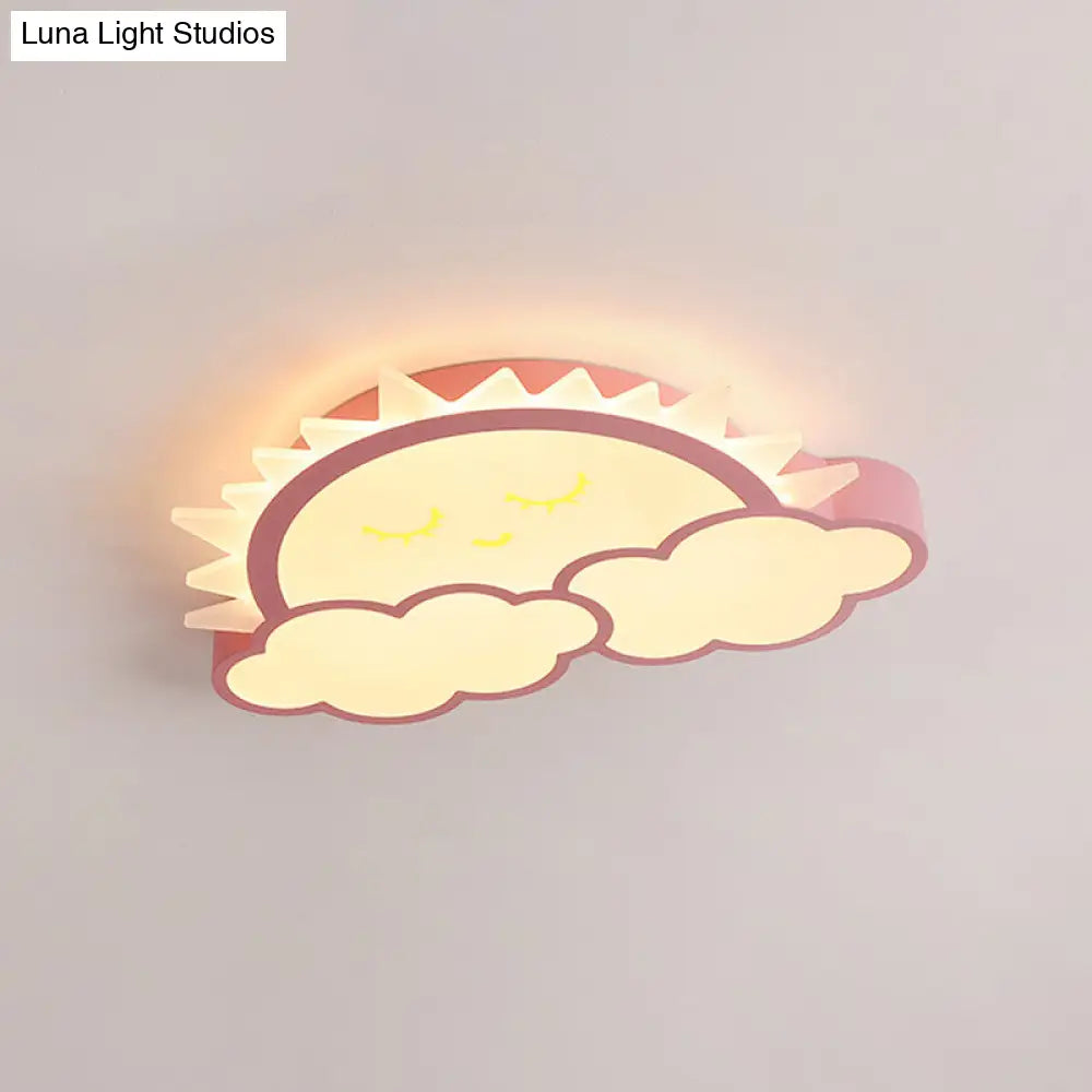 Sun & Cloud Led Ceiling Flush Light Fixture For Kids Room In Yellow/Blue/Pink
