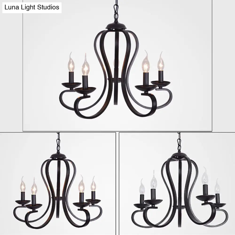 Swirled Black Arm Pendant Chandelier - Classic Metal Design With 3/5/6 Lights For Living Room