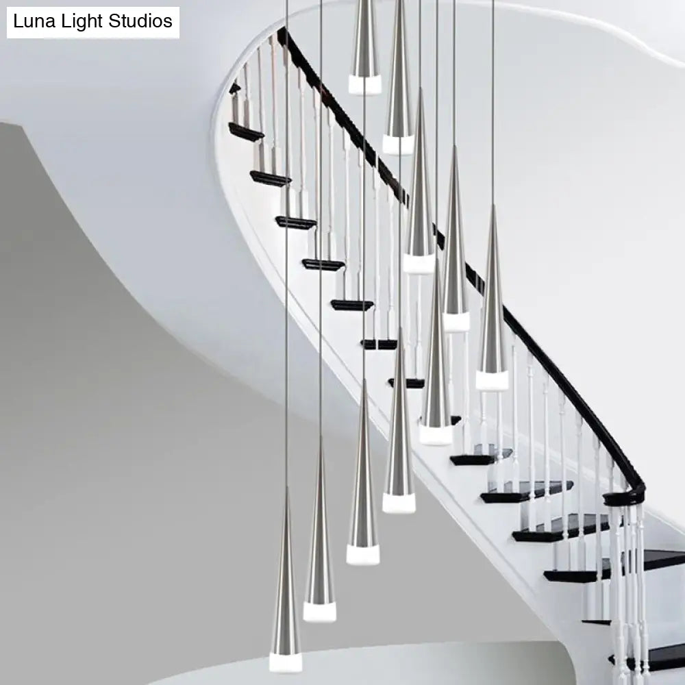 Tapered Hanging Lamp Kit: Simple Metal Black/Silver/Gold Pendant Light In Warm/White/Neutral