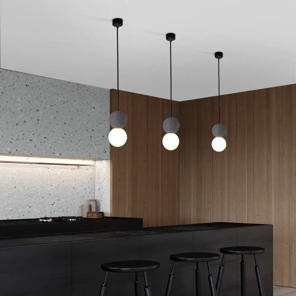 Terrazzo Gourd Hanging Lamp - Opal Glass Shade 1-Light Bar Pendant Lighting Grey