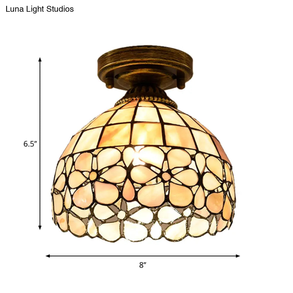 Tiffany Beige/Pink/Orange Shell Mini Flush Light Fixture - Natural Decorative Ceiling Lamp