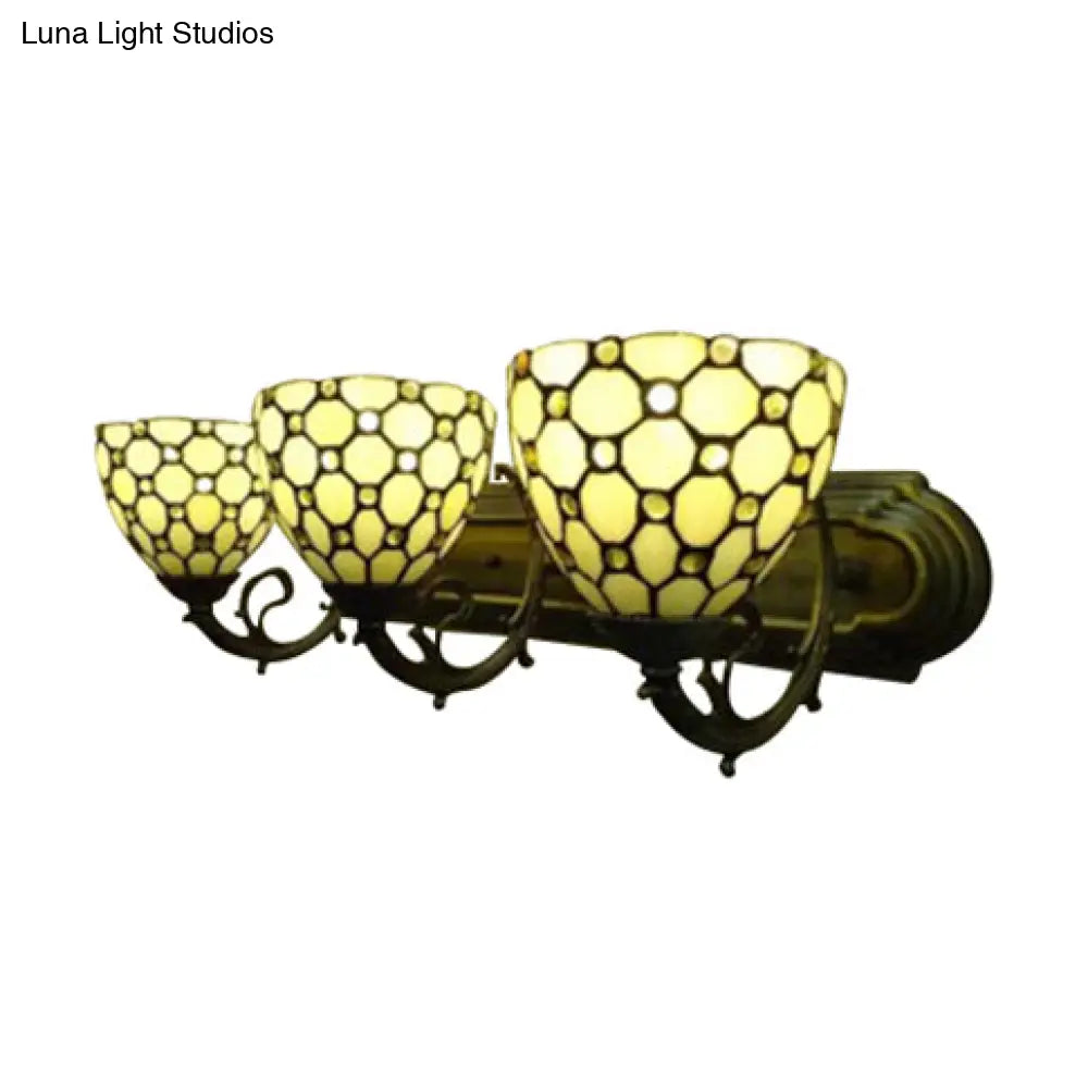Tiffany Beige Wall Lamp With 3 Bead Glass Heads For Study Room