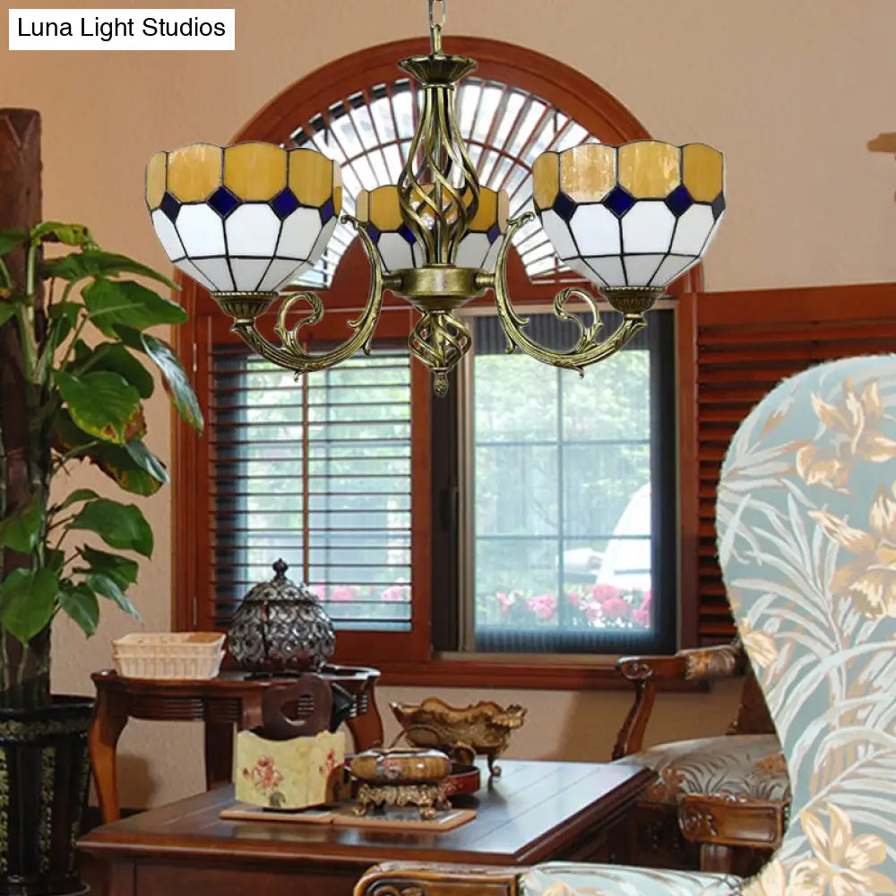 Tiffany Glass Lattice Bowl Pendant Lamp: Vibrant Yellow & Green Shades Perfect For Dining Room - 3