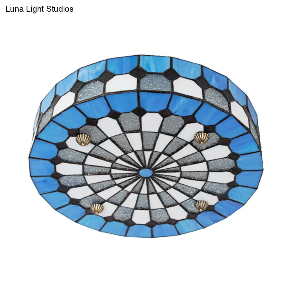 Tiffany Style Stained Glass Round Ceiling Light Fixture - Blue 16’/23.5’ Flushmount With 3/4