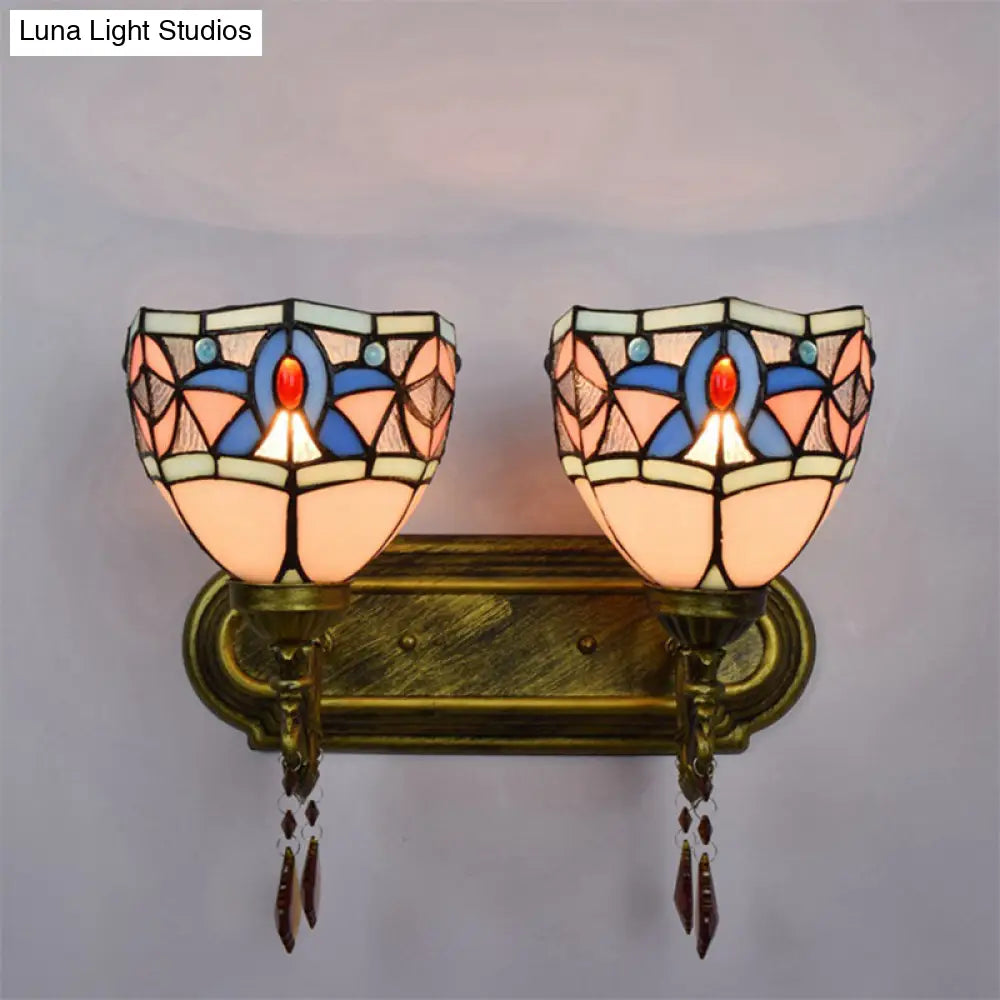 Tiffany Style Vintage Wall Sconce - Stained Glass With 2 Lights Antique Bronze Bedroom Décor
