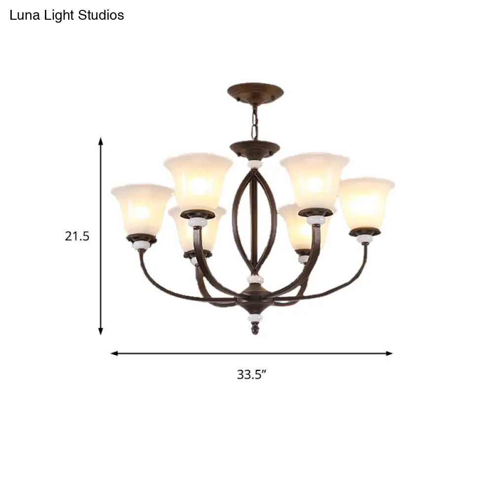 Traditional Bell Pendant Light: 3/6/8 Lights Frosted Glass Dark Coffee Finish